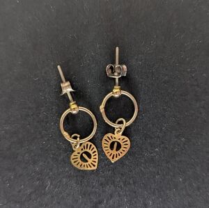 Vintage 925 Stamped Gold Plated Heart Dangle Post Earrings